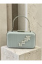 Silver Gray Lame Striped Satin Silver Detailed Crystal Stone Chain Strap Women's Evening Dress Bag Wedding Engagement Graduation - 3