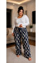 Women's Viscose Pocketless Battal Trousers Relaxed Fit Plus Size - Patterned