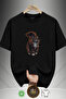 Oyaluxe Men's Black Orange-Brown Furry Cat Illustration Printed 100% Cotton Oversize T-Shirt