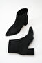 Women's Pointed Toe Heeled Boots Black Suede - 5