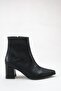 Women's Pointed Toe Heeled Boots Black Leather - 5