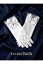 White Tail Satin Bow, Beaded and Lace Women's Gloves, Wedding Engagement Wedding and Evening Dress - 3