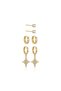 Steel Gold Color Zircon Stone Hoop and Dangle Star Single Stone Women's Earring Set