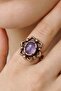 Women's Copper Natural Stone Amethyst Ring Adjustable - 2