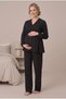 Women's Black Double-Breasted Collar Side Tie Muslin Fabric Maternity Pajama Set