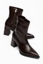 Pointed Toe Thick Heeled Side Zipper Coffee Patent Leather Stretch Boots - 4