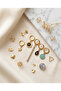 Steel Earring Set Gold Color Elegant Hoop and Figured Dangle Women's Earring Set - 3