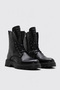 Genuine Leather Black Floater Women's Wedge Heel Boots 657Sza7771 - 4