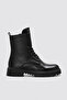 Genuine Leather Black Floater Women's Wedge Heel Boots 657Sza7771