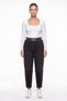 Women's Black Winter Belted Pants with Stone Detail