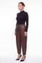 Women's Brown Seasonal Faux Leather Trousers with Elastic Waist and Stone Accessory Detail - 2