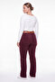 Women's Burgundy Winter Flared Trousers with Belt, Logo and Stone Detail - 4