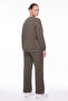 Women's Khaki Winter V-Neck Stripe and Stone Detailed Accessory Tracksuit Set - 4