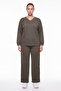 Women's Khaki Winter V-Neck Stripe and Stone Detailed Accessory Tracksuit Set