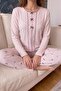 Pink Croissant Patterned Waffle Soft Long Sleeve Women's Pajama Set - 6