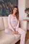 Pink Croissant Patterned Waffle Soft Long Sleeve Women's Pajama Set - 4