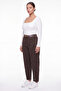Women's Brown Winter High Waist Belted Stoned Trousers with Accessories - 2