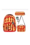 New Sezo School Bag Lion Figured Boys' School Bag Set - Yellow Red Striped Back to School Backpack 3 Piece Set+Keychain