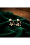 Women's Gold Color Zircon Stone Flower Figured Double Pearl Elegant Curved Behind-The-Ear Jacket Earrings - 5