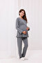 Smoked Ruffled Double-Breasted Cotton Long Sleeve Maternity Pajama Set and Nightgown 4-Piece Set - 5