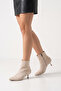 Women's Thin Heeled Boots in Tan Suede - 3