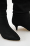 Women's Drawstring Detailed Thin Heeled Long Boots Black Suede - 4