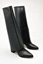 Women's Snap-On Boots Black Leather - 5
