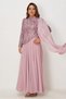 Cape Detail Sequined Evening Dress 50575