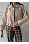 Women's Premium Elastic Waist Zippered Polo Collar Trench Coat Crop Jacket - 3