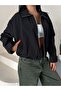 Women's Premium Elastic Waist Zippered Polo Collar Trench Coat Crop Jacket - 3