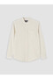 Özmarka New Season Beige Regular Fit Striped Men's Shirt with Stand Collar - 4