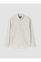 Özmarka New Season Beige Regular Fit Striped Gabardine Men's Shirt - 4