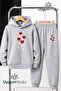 Four Hearts Flower Printed Hooded Thick Cotton Inside Tracksuit with Pockets Children's Bottom and Top Tracksuit Set