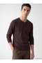 Seray New Season Brown Crew Neck Textured Men's T-Shirt