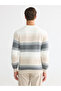 Vizyon New Season White Crew Neck Striped Men's Knitwear Sweater - 4