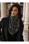 Women's Gray Leopard Patterned Knitwear Neck Collar Byn16 - 2