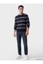Ozmarka New Season Navy Blue Crew Neck Striped Men's Knitwear Sweater - 2