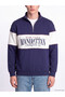 Ozmarka New Season Navy Blue Stand Collar Manhattan Printed Men's Thick Sweatshirt - 3