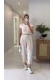 Selisa Stone Folded Leg Trousers with Elastic Waistband