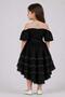 Girl's Asymmetrical Cut Collar Off-Shoulder Layered Hem Black Dress - 4