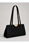 Black Suede Women's Shoulder Bag with Large Internal Volume and Zippered Compartment, Daily Handbag