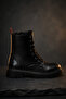 Hs-1958 Women's Black Lace-Up Fur Detailed Thick Soled Winter Boots