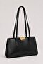 Black Women's Shoulder Bag with Large Internal Volume and Zippered Compartment, Daily Handbag - 3