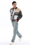 Men's Oversize Printed Zippered Coat Racer Design Biker Jacket - 3