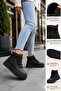 Women's Black Winter Boots with Fur Inside, Thick Platform Sole, Lace-Up Casual Boots - 2