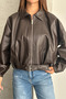 Women's Lined Oversize Leather Jacket Coat Oversize Relax Fit, Zippered Belt Detailed Casual Women's Jacket - 7