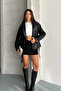 Women's Belted Leather Biker Jacket Coat with Zipper Detail - 2