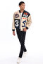 Men's Oversize Printed Zippered Coat Racer Design Biker Jacket - 2