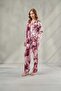 Women's Abstract Patterned Satin Long Sleeve Pajama Set Aura & Dowry Suit, Piping, Shirted Nightgown Set, Gift, Night Elegance and Timeless Homewear - 5