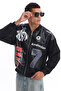 Men's Oversize Printed Zippered Coat Racer Design Biker Jacket - 3